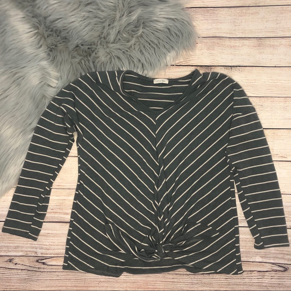 Cotton Bleu Woman’s Green Striped‎ Shirt